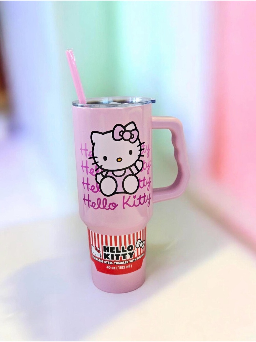 NEW Hello Kitty 40oz. Stainless Steel Tumbler with Handle and Straw Sanrio Pink